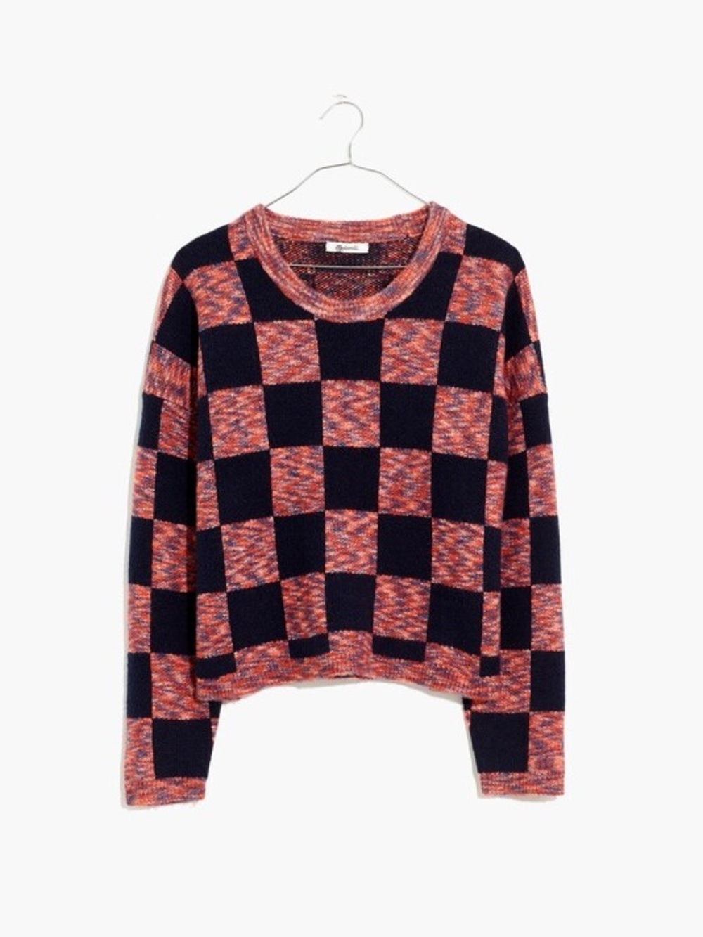 Madewell Checkered Pullover Sweater in Heather Blueberry - Size Small